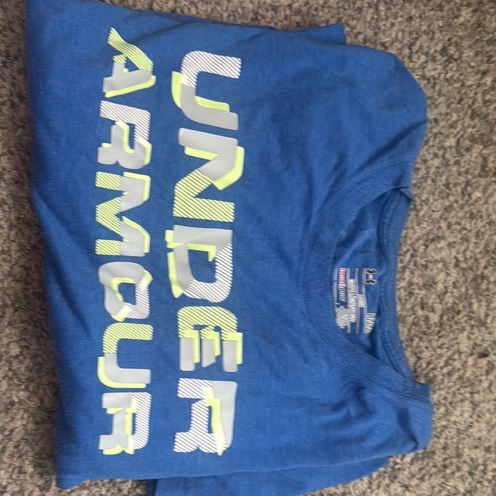 Under Armour Blue Short Sleeve Tee Yellow and White Lettering